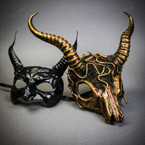 Medusa Antelope Horn with Black Devil Horn Masquerade Couple Party Costume Mask